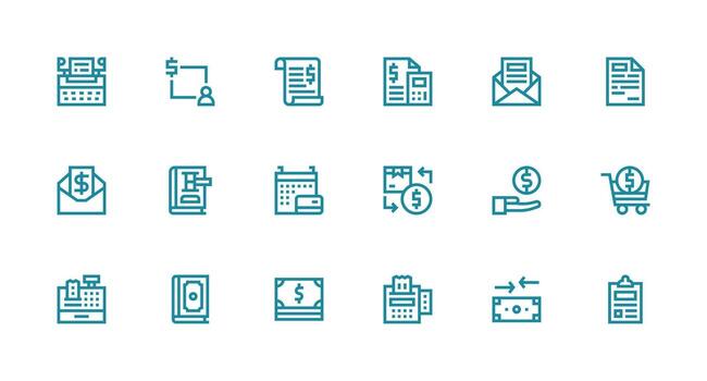 18 Strong Stroke Line Icons for Invoice Graphics Sharp Icons for Presentations vector