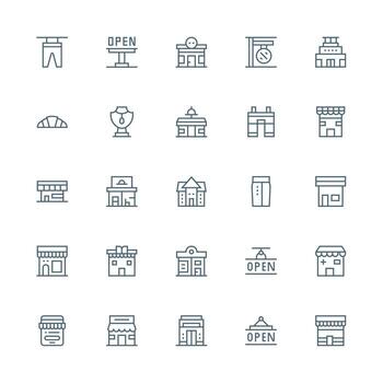 Medium Stroke Outline Style Storefront Icons with 25 Vectors UI Icon Set