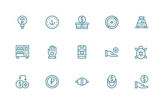 Coin Set with 15 Regular Line Icons Quick Access Icons for UI Development vector