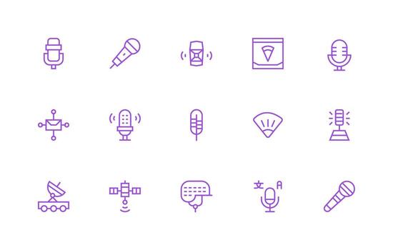 15 Regular Line Vectors for Broadcasting Theme Flexible Icon System for Web Interfaces