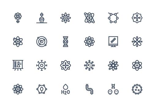 24 Molecule Icons in Thick Line Line Aesthetic Sharp Icons for Presentations vector