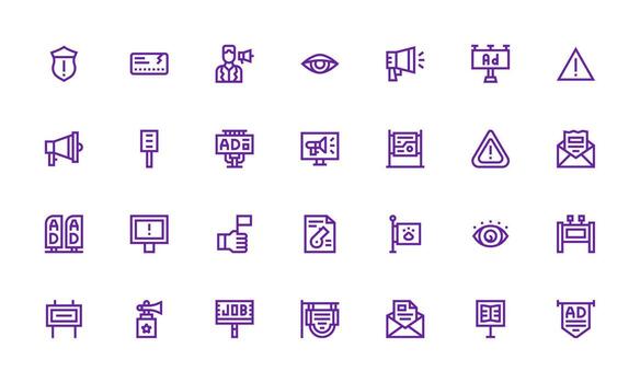 28 darse cuenta íconos en negrita línea estético mínimo icono conjunto para interfaz proyectos vector