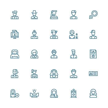 25 medio carrera contorno íconos para persona gráficos equilibrado icono conjunto para funcional diseño vector