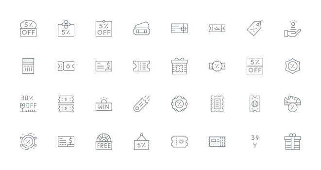 32 Icons for Voucher in Thin Line Format Clean Icon Collection for Web Use vector