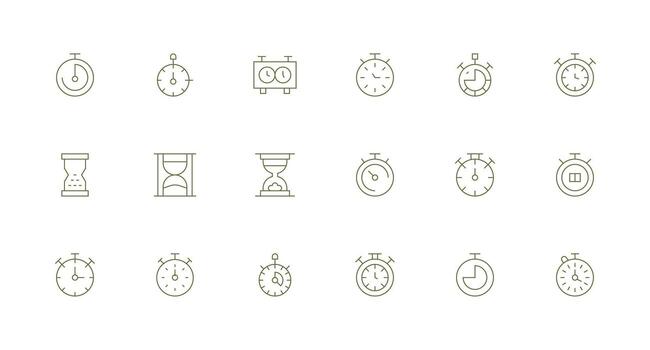 Elapsed Time Icon Set with 18 Minimal Line Graphics Versatile Icon Collection for Designers vector