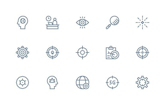 Focus Set with 15 Regular Line Icons Theme-Based Icon Pack vector