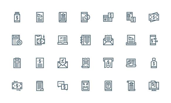 Invoice including 28 Bold Line Illustrations Scalable Icons for Cross-Platform Interfaces vector