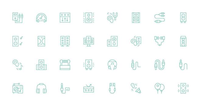 Thin Line Icons from Stereo Set with 32 Vectors Basic Icon Series