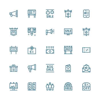 25 Icons for Promotion in Medium Stroke Outline Format Theme-Based Icon Pack vector