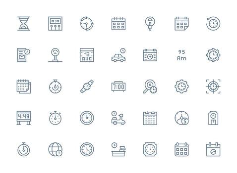 35 Regular Clean Line Icons for Time Graphics Dashboard Icon Series vector