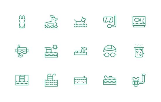 Regular Line Icons from Swimming Set with 15 Vectors Light Icon Series