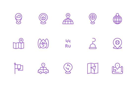 15 Regular Line Icons for Location Marker Graphics Pixel Perfect Icons for Modern Apps vector