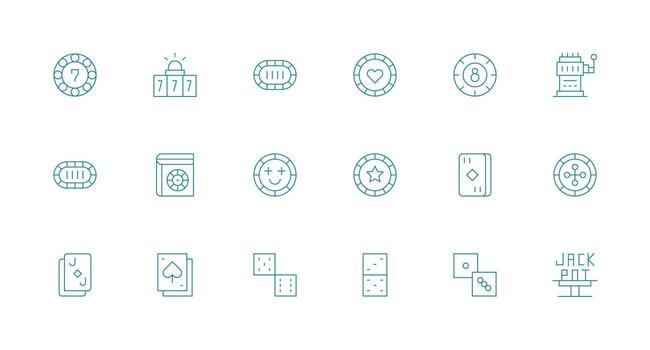 18 Minimal Line Icons for Casino Graphics Complete Icon Set for Mobile Apps vector