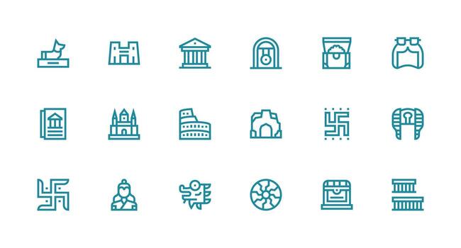 Ancient Icon Set with 18 Strong Stroke Line Graphics Icon Pack for Various Themes vector