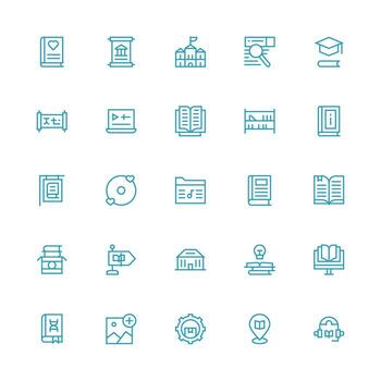 Medium Stroke Outline Style Library Icons with 25 Vectors App Icon Pack