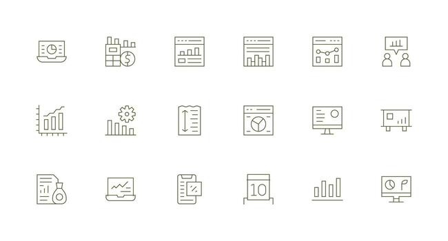 métrica icono conjunto con 18 mínimo línea gráficos organizado glifo íconos para rápido diseño vector