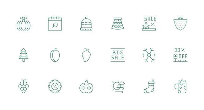 mínimo línea estilo estacional íconos con 18 vectores completamente editable icono conjunto para web