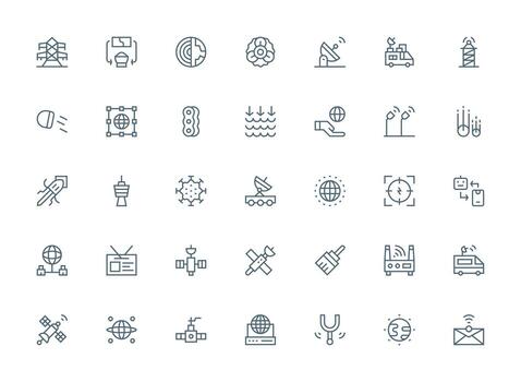 Transmission Set with 35 Regular Clean Line Icons Quick Access Icons for UI Development vector