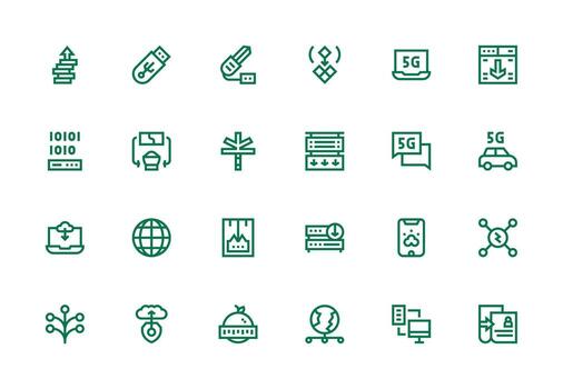 24 grueso línea línea íconos para datos transferir gráficos completar icono haz para web diseño vector