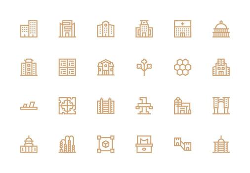 Structure Icon Set with 24 Thick Line Line Graphics Simple Icons for Interface and Wireframes vector