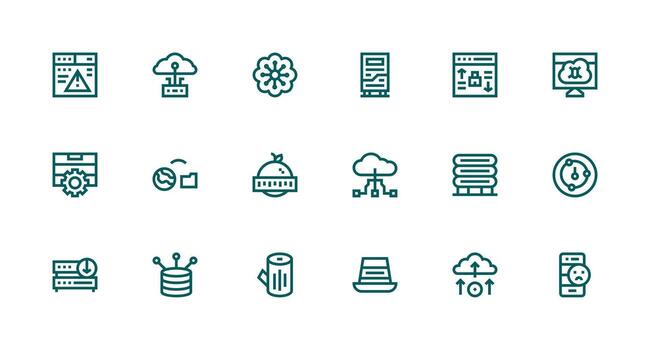 18 servidor íconos en fuerte carrera línea estético mínimo icono conjunto para interfaz proyectos vector