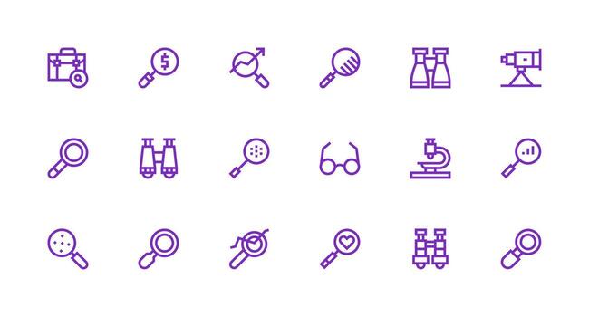 Strong Stroke Line Style Magnifying Icons with 18 Vectors Icon Pack for Various Themes