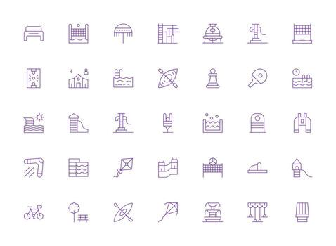 Recreation including 35 Light Line Illustrations Minimal Icon Set for Interface Projects vector