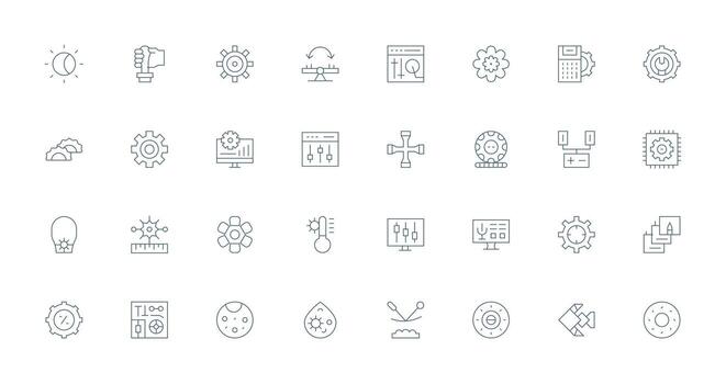 32 Adjustment Icons in Thin Line Aesthetic Icon Set for Web vector