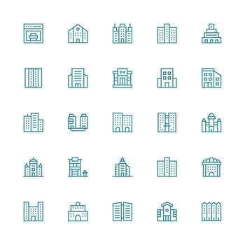 de varios pisos icono conjunto con 25 medio carrera contorno gráficos completar icono conjunto para móvil aplicaciones vector