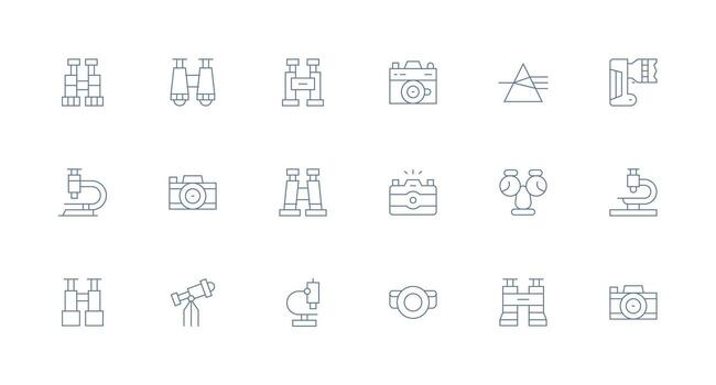 óptica icono conjunto con 18 mínimo línea gráficos basado en temas icono paquete vector