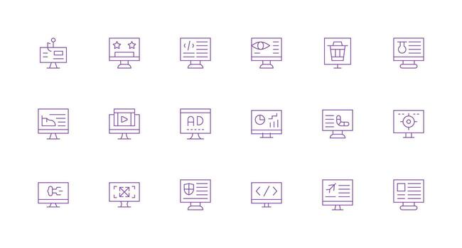 Minimal Line Icons from Computer Screen Set with 18 Vectors Flexible Icon System for Web Interfaces