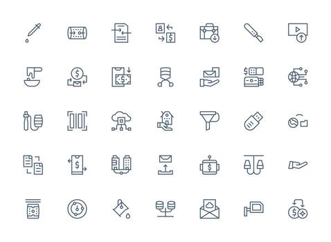 Transfer Design Icons featuring 35 in Regular Clean Line Style Icon Collection Set vector
