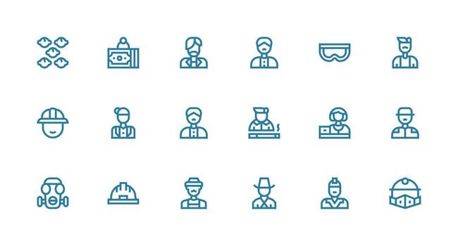 trabajador icono conjunto con 18 fuerte carrera línea gráficos estilo icono conjunto vector