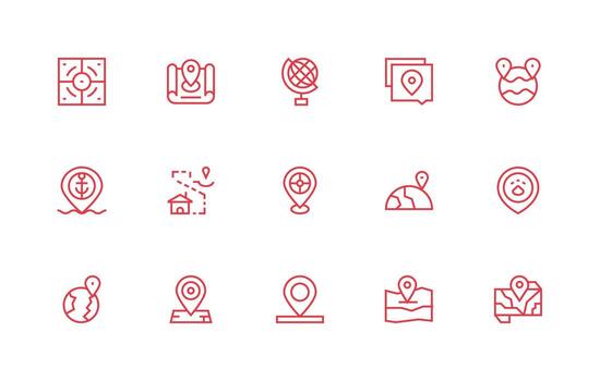Coordinates Icon Collection with 15 Regular Line Designs Organized Glyph Icons for Fast Design vector