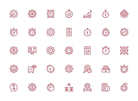 Efficiency Visual Pack containing 35 Regular Clean Line Icons Web and App Icon Pack Collection vector