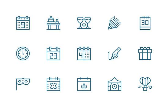 Event Design Icons featuring 15 in Regular Line Style Multi-Style Icon Collection vector