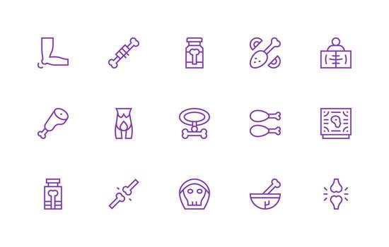Bone Design Icons featuring 15 in Regular Line Style Simplified Icon Pack for Visual Tools vector