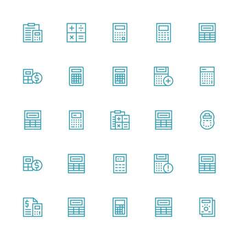 Calculator Icon Set with 25 Medium Stroke Outline Graphics Neutral Style Icons for Any Project vector