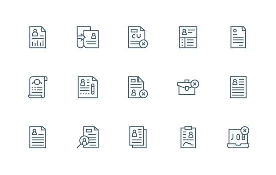 Resume Icon Set with 15 Regular Line Graphics Simple Icon Pack vector