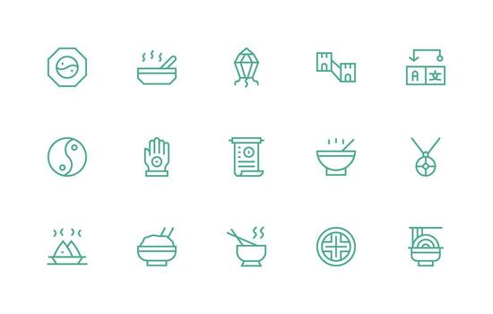 15 Regular Line Vectors for Chinese Theme Balanced Icon Set for Functional Design
