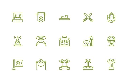Regular Line Style Base Icons with 15 Vectors Icon Set for Web