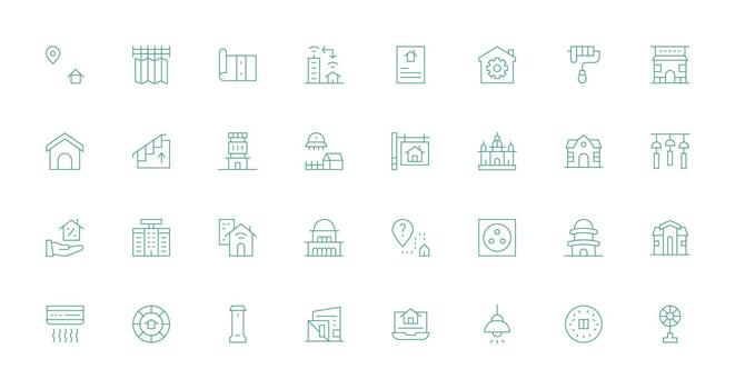 casa diseño íconos presentando 32 en Delgado línea estilo limpiar icono conjunto icono paquete para ui proyectos vector