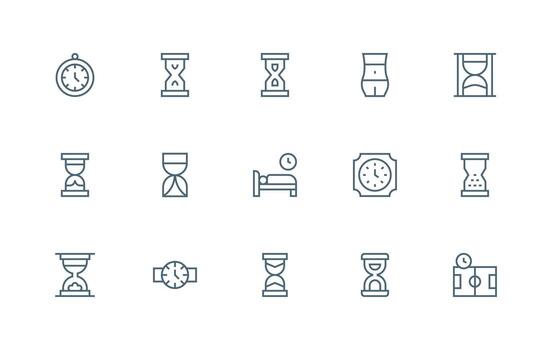 reloj de arena diseño íconos presentando 15 en regular línea estilo icono paquete para varios temas vector