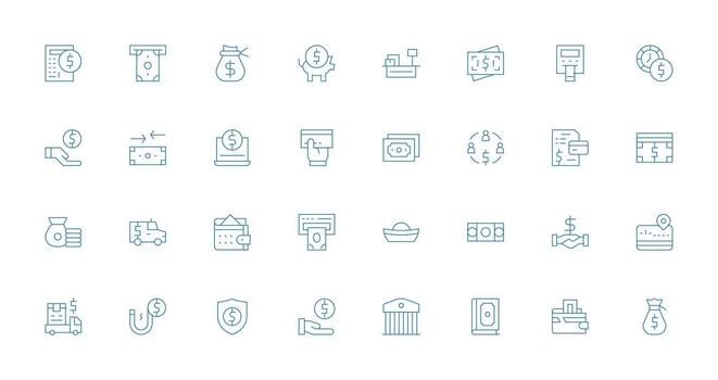 Cash Set with 32 Thin Line Icons Dashboard Icon Series vector