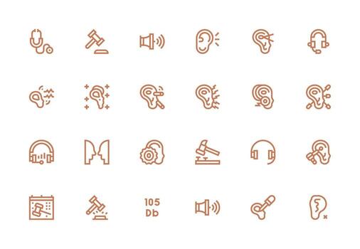 escuchando conjunto con 24 grueso línea línea íconos limpiar icono colección para web utilizar vector