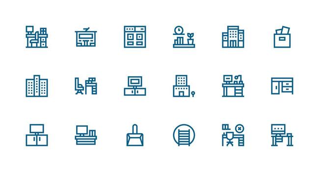 Workspace Visual Pack containing 18 Strong Stroke Line Icons Balanced Icon Set for Functional Design vector