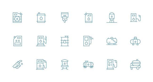 Gasoline Icon Set with 18 Minimal Line Graphics Scalable Icons for All Themes vector
