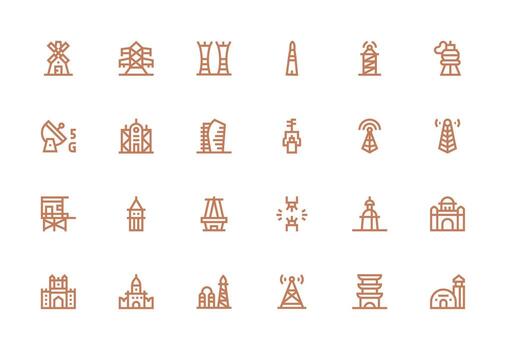 24 Icons for Tower in Thick Line Line Format UI Icon Set vector