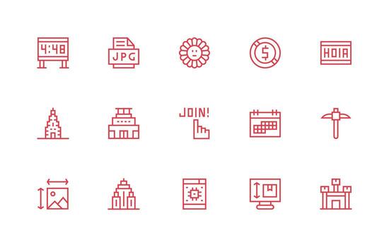 15 Pixel Icons in Regular Line Aesthetic Complete Icon Bundle for Web Design vector