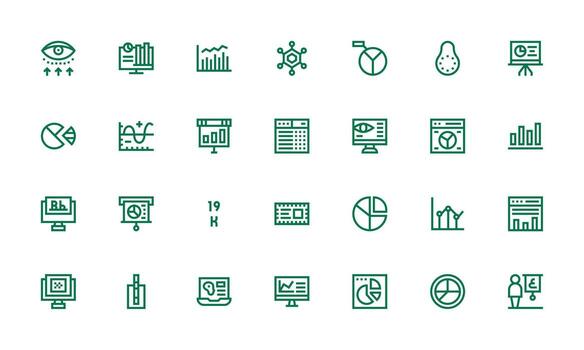 28 Bold Line Icons for Data Visualization Graphics Reliable Icons for All Interfaces vector